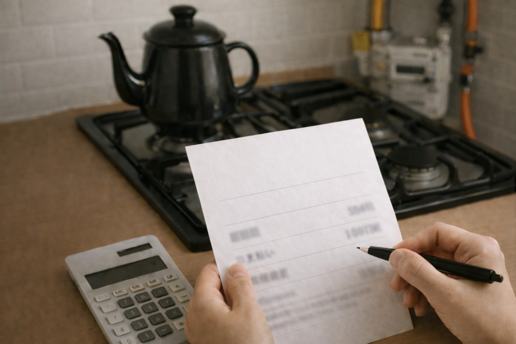 プロパンガスの請求書を見て料金が高すぎるかどうかを確認するイメージ