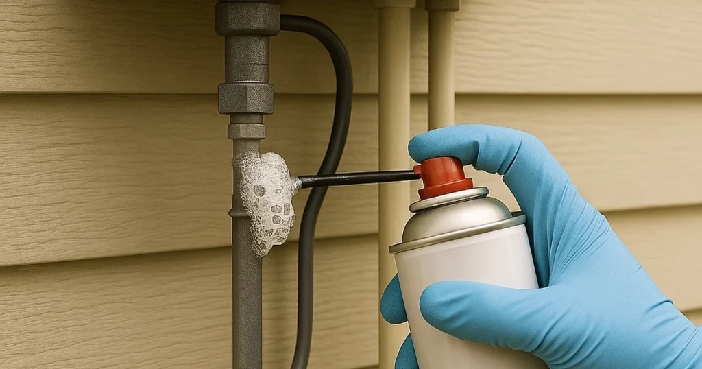 プロパンガスの給湯器トラブルを点検・確認している作業員のイメージ